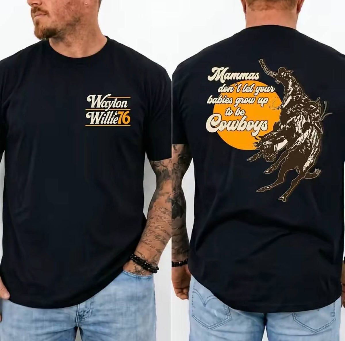 Retro Graphic Waylon Willie 2 Side T-Shirt